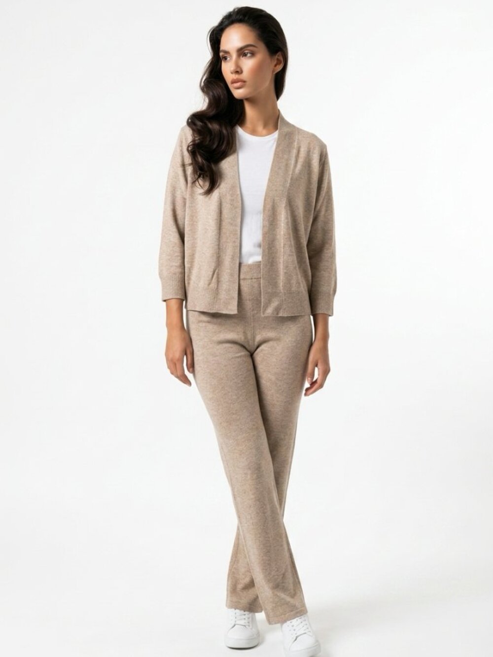 CIELO short beige-toned knit cardigan